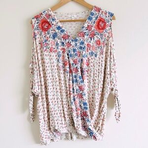 Maurices Floral V-Neck Wrap Cold Shoulder Blouse Size 2x